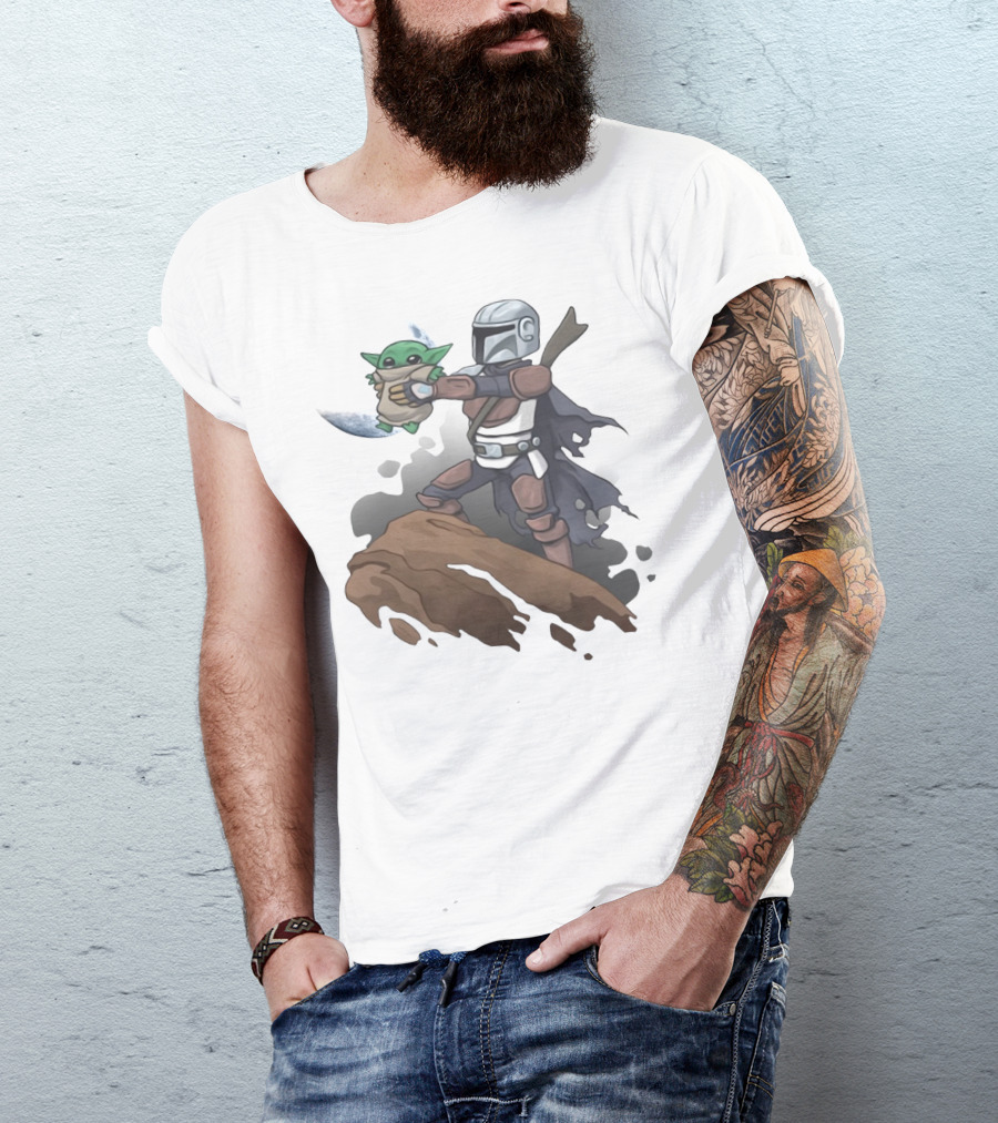 Baby Yoda The Manrorian Epic Rock Ledge Scene T-Shirt
