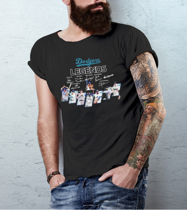 Dodgers Legends Don Sutton Duke Snider Sandy Koufax Jackie Robinson Roy Campanella Kirk Gibson Clayton Kershaw Signatures T-Shirt