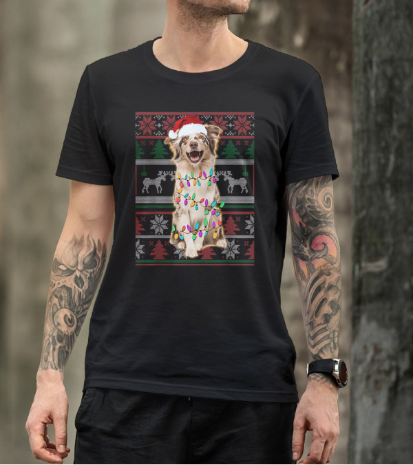 Australian Shepherd Christmas Festive Lights T-Shirt