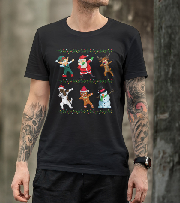 Dabbing Santa Springer Spaniel Elf Reindeer Gingerbread Snowman Christmas Friends T-Shirt