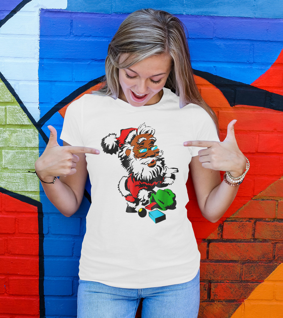 African American Santa Claus With Presents And Santa Hat T-Shirt