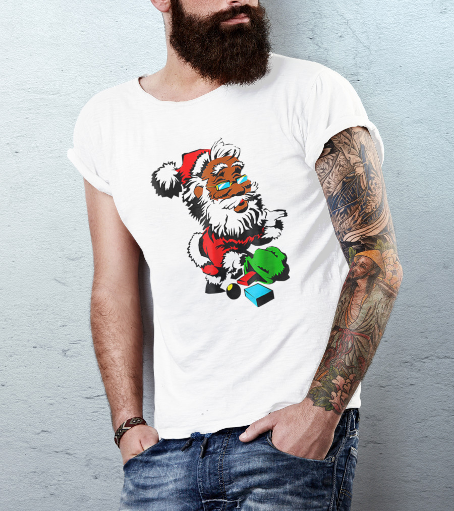 African American Santa Claus With Presents And Santa Hat T-Shirt