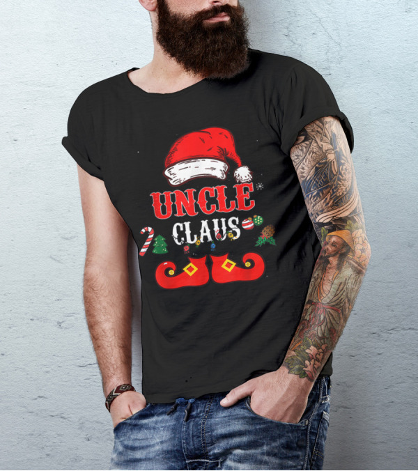 UNCLE CLAUS Santa Hat Candy Cane Christmas Ornaments Shoes T-Shirt