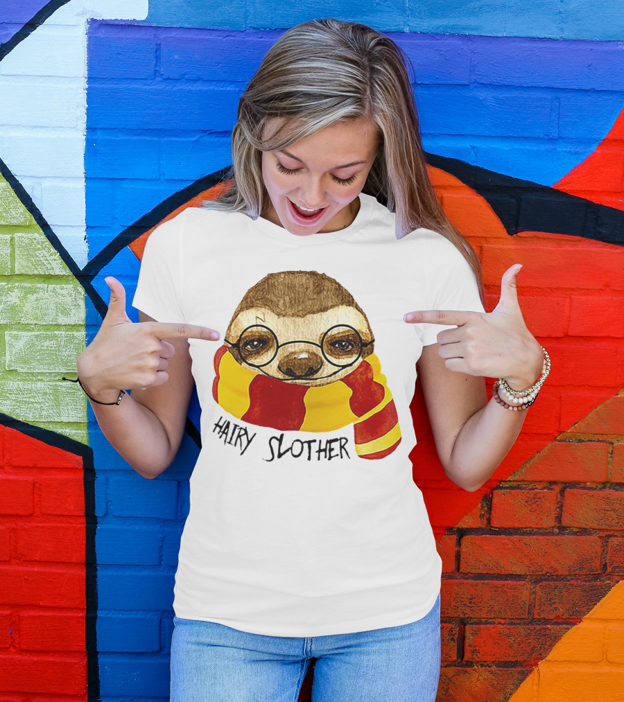 Hairy Slother Sloth Lovers Wizard Scarf Glasses Magic T-Shirt