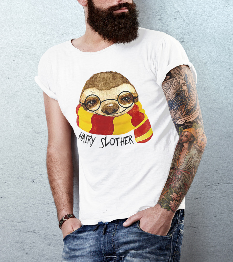 Hairy Slother Sloth Lovers Wizard Scarf Glasses Magic T-Shirt