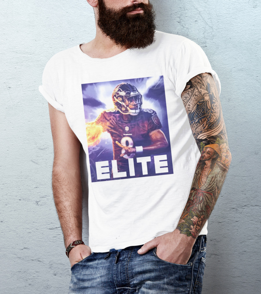 Lamar Jackson Ravens Elite 8 Fiery Action NFL Football T-Shirt