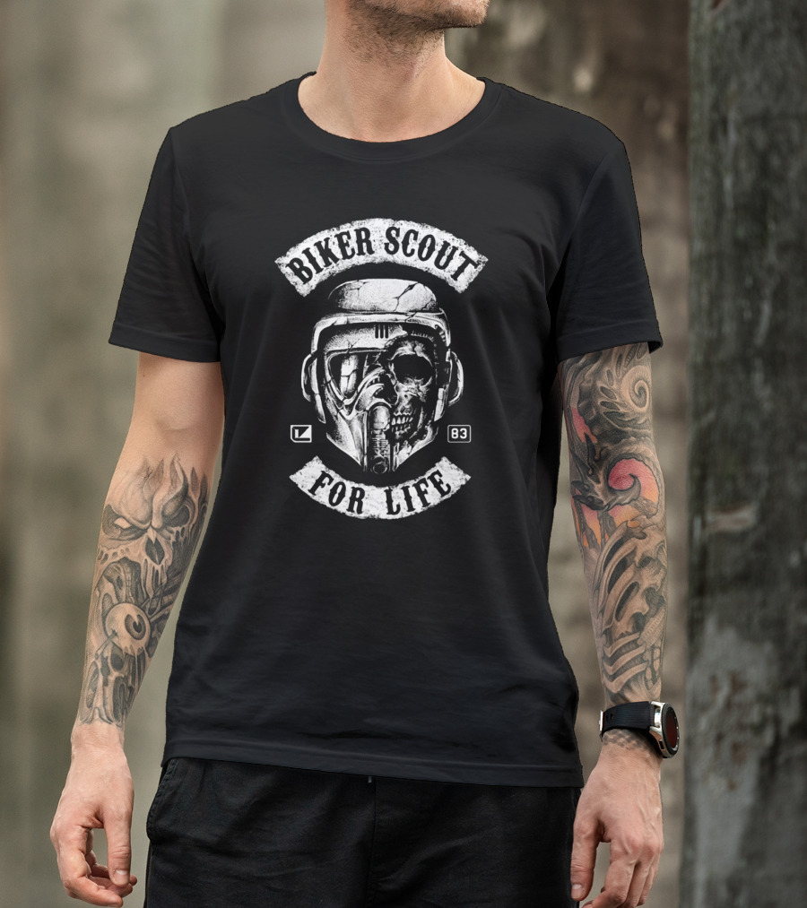 Biker Scout For Life Star Wars 83 Skull Helmet T-Shirt