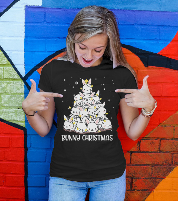 Bunny Christmas Tree With Snowflakes And Lights T-Shirt