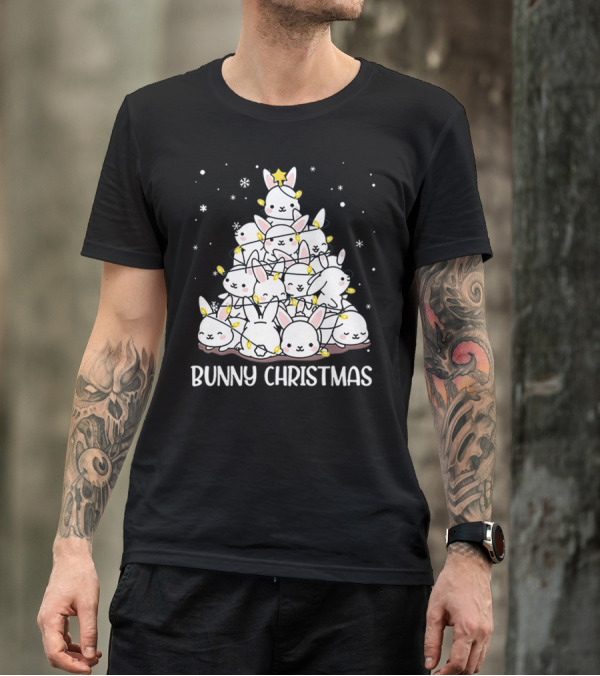 Bunny Christmas Tree With Snowflakes And Lights T-Shirt