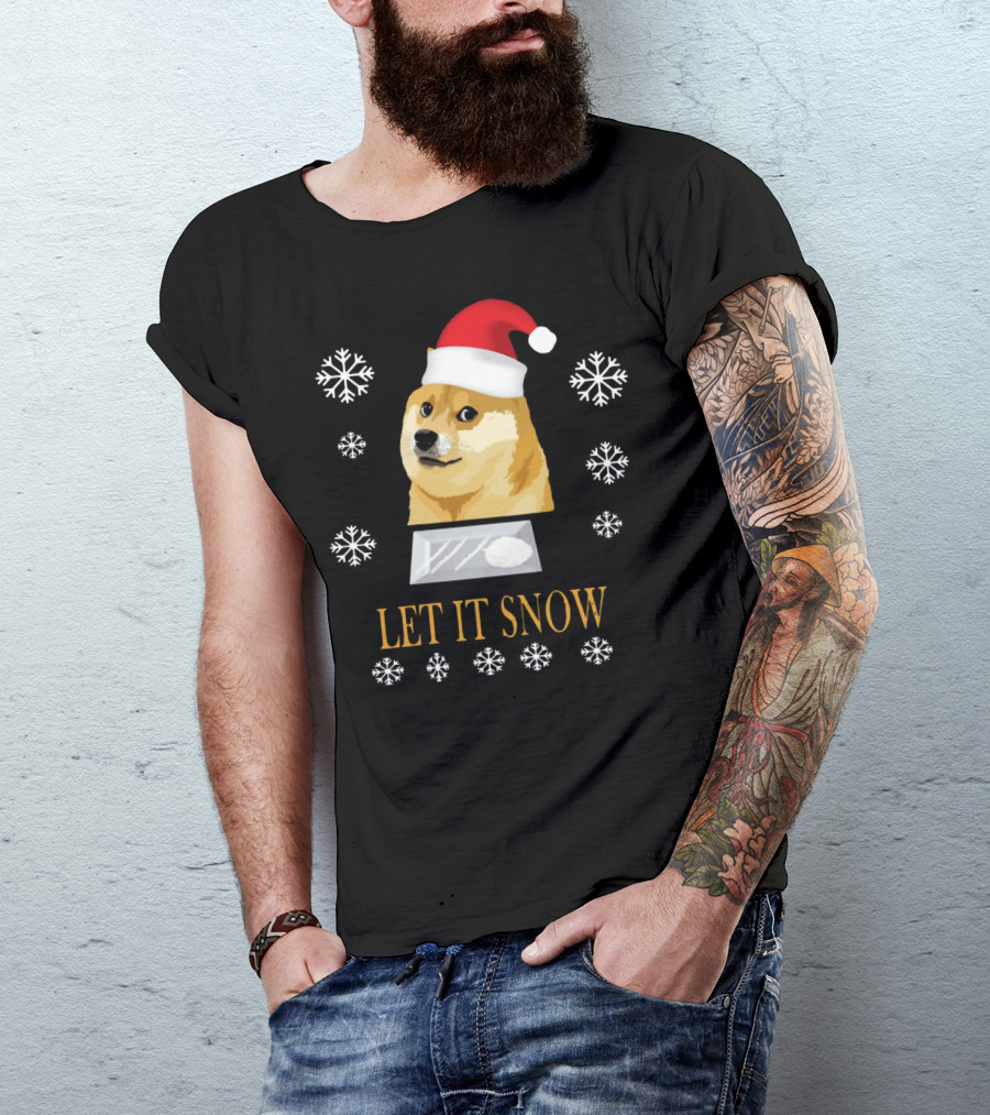 Santa Doge Christmas Humor Let It Snow Snowflakes T-Shirt