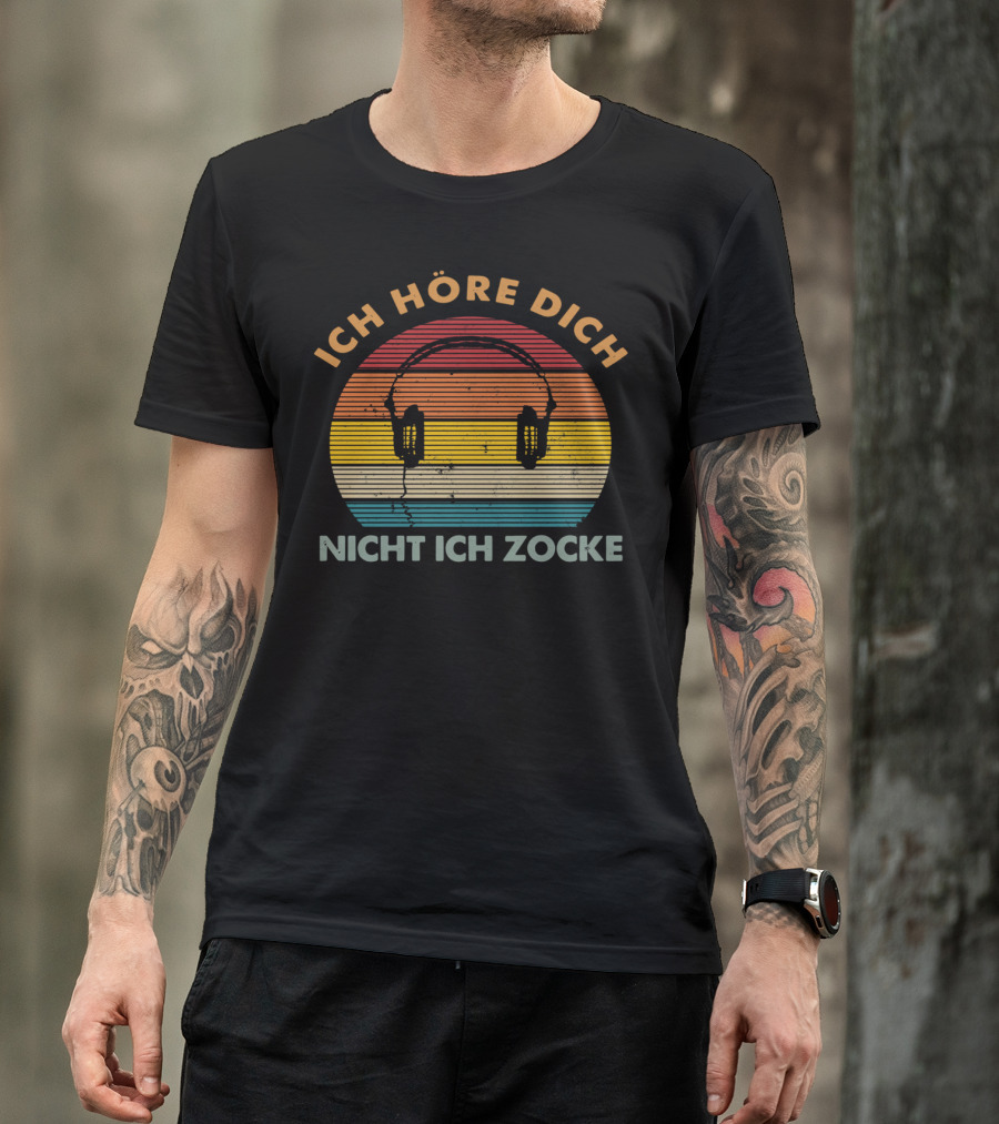 Ich Höre Dich Nicht Ich Zocke Retro Headphones Sunburst T-Shirt