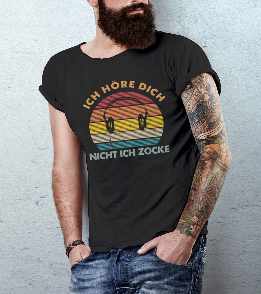Ich Höre Dich Nicht Ich Zocke Retro Headphones Sunburst T-Shirt