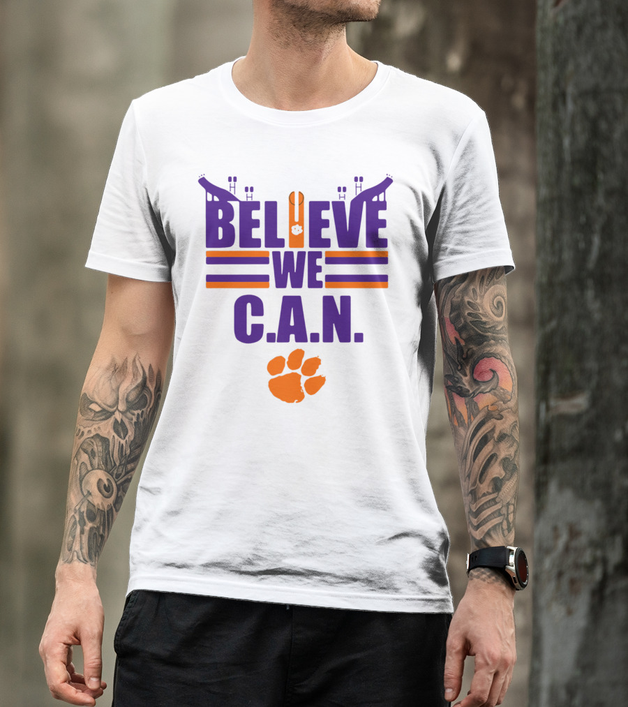 Clemson Tigers Football Believe We C.A.N. Stadium Paw Prints T-Shirt