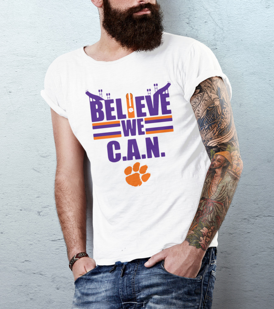 Clemson Tigers Football Believe We C.A.N. Stadium Paw Prints T-Shirt