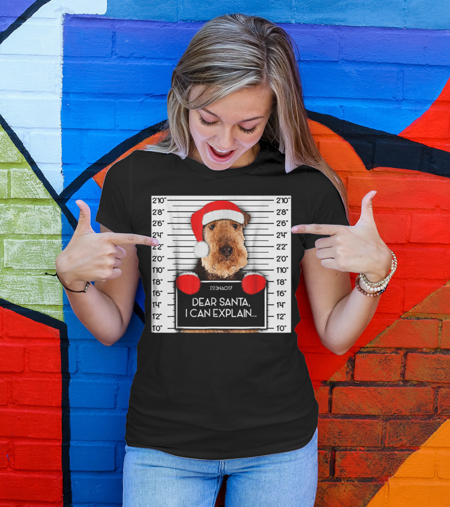 Airedale Terrier Santa Mugshot I Can Explain Christmas Dog T-Shirt