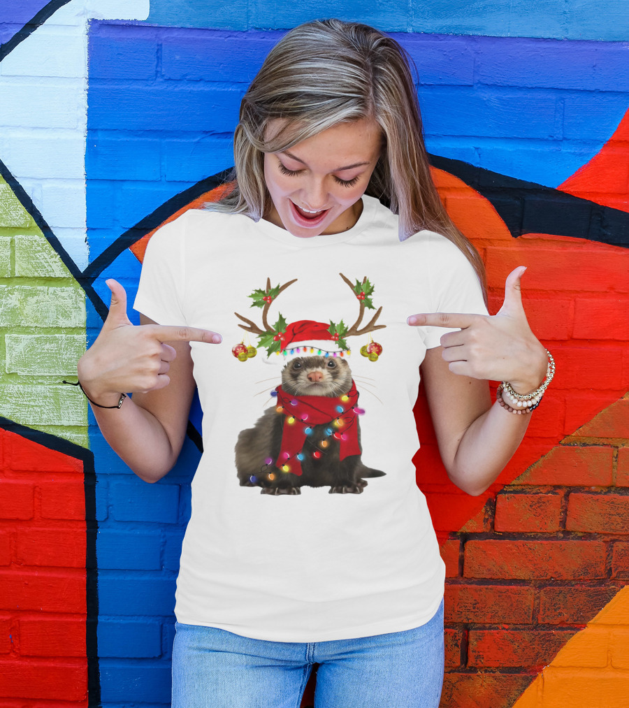 Otter With Festive Lights And Reindeer Antlers Holiday T-Shirt