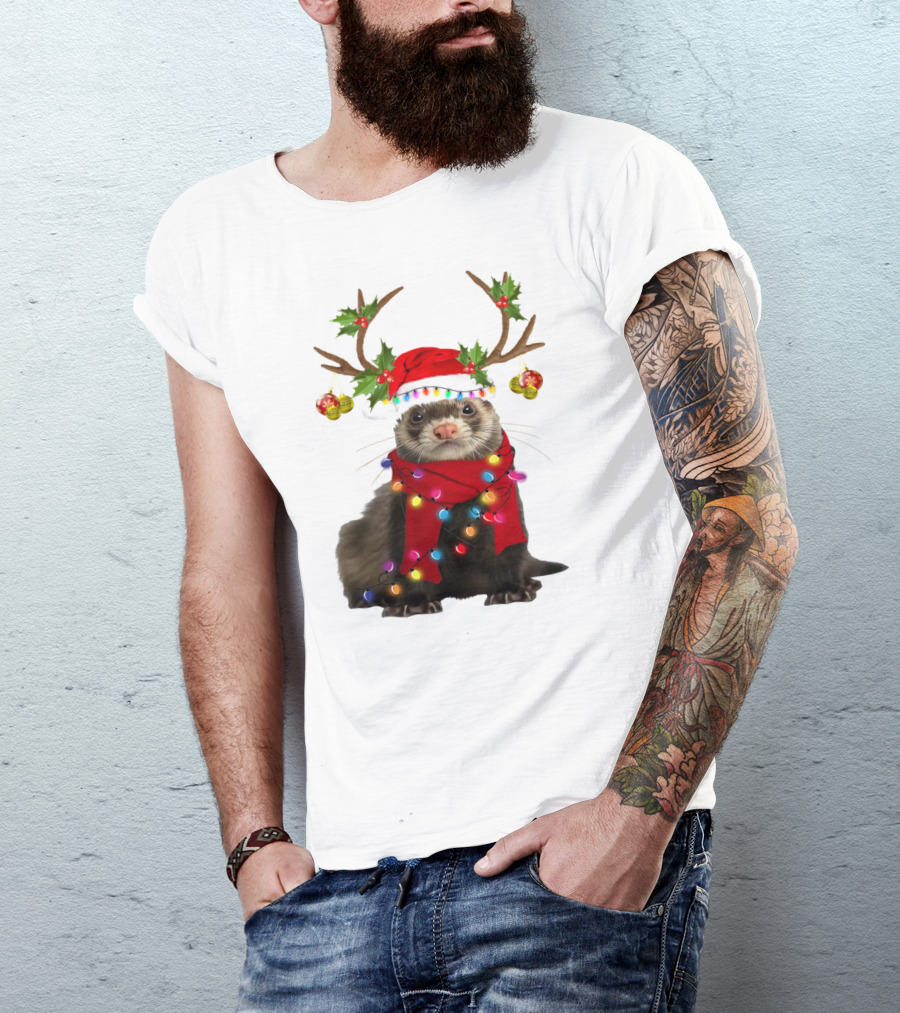 Otter With Festive Lights And Reindeer Antlers Holiday T-Shirt