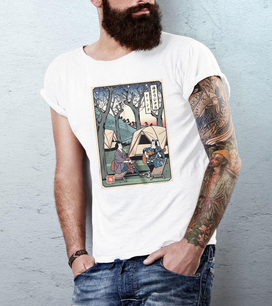 Samurai Original Camping Guitar Playing T-Shirt