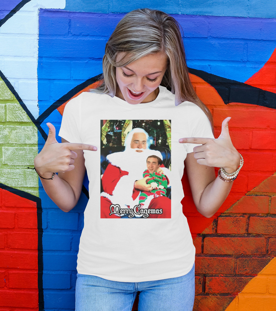 Santa Claus Nicolas Cage Merry Cagemas Christmas Scene T-Shirt