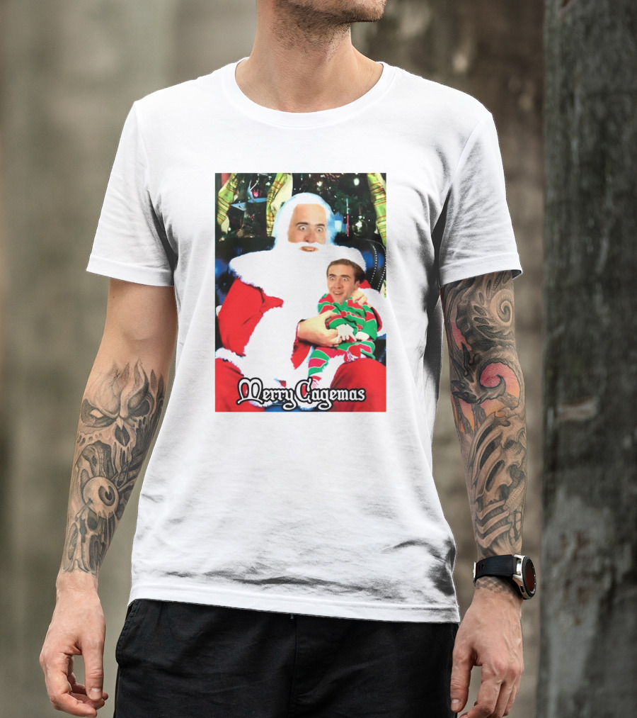 Santa Claus Nicolas Cage Merry Cagemas Christmas Scene T-Shirt