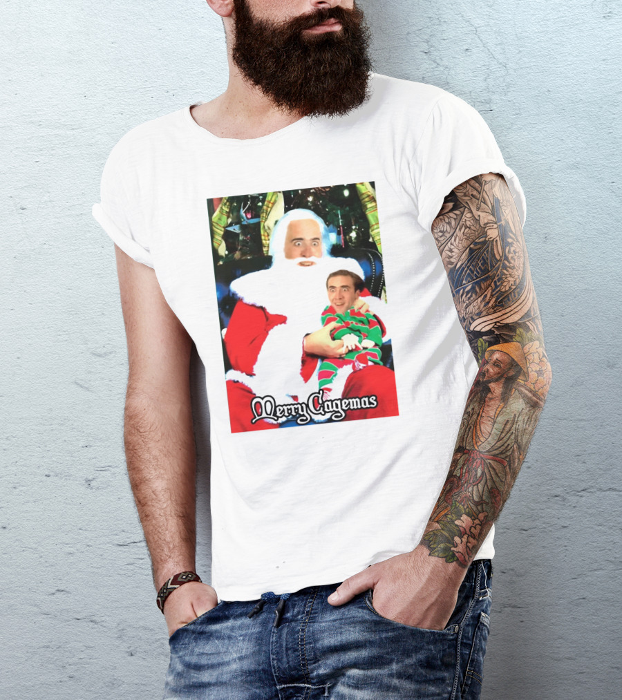 Santa Claus Nicolas Cage Merry Cagemas Christmas Scene T-Shirt