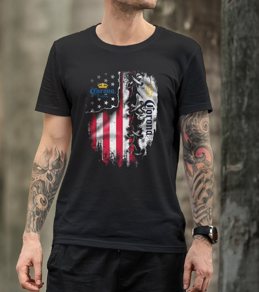 Corona Extra American Flag Fusion With Eagle And Stars T-Shirt