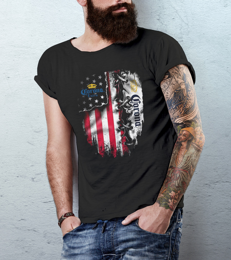 Corona Extra American Flag Fusion With Eagle And Stars T-Shirt
