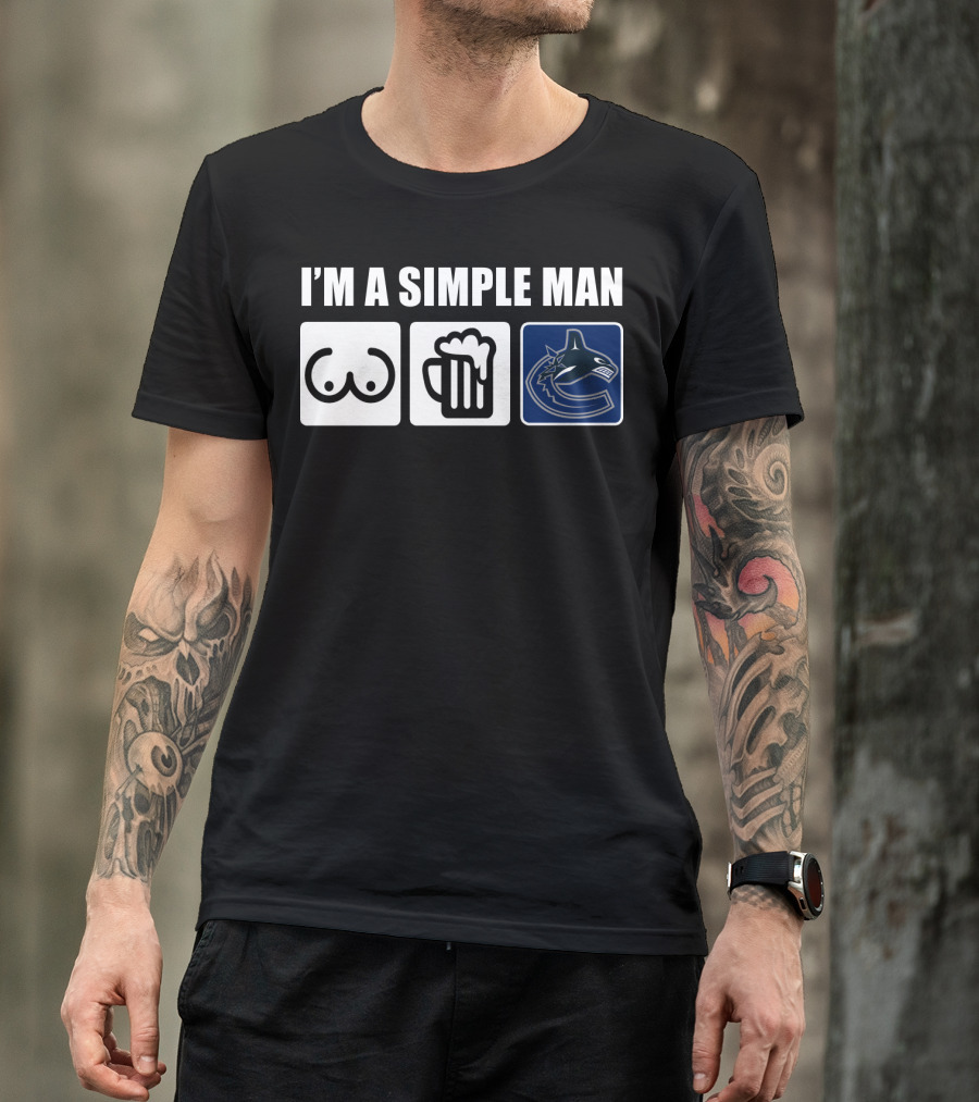 I'M A SIMPLE MAN CANUCKS BEER HOCKEY LOGO ICONS T-Shirt