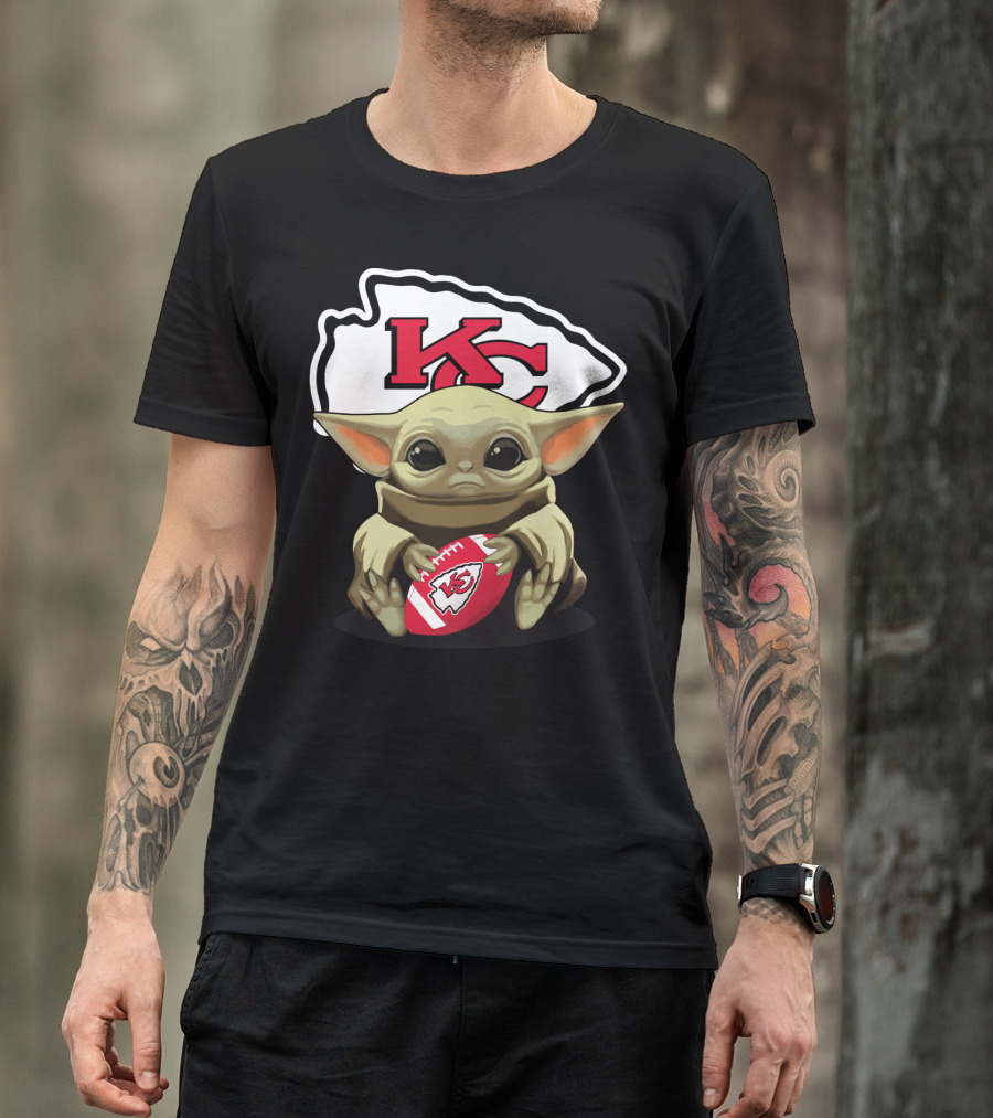 Baby Yoda KC Chiefs Football Fan T-Shirt