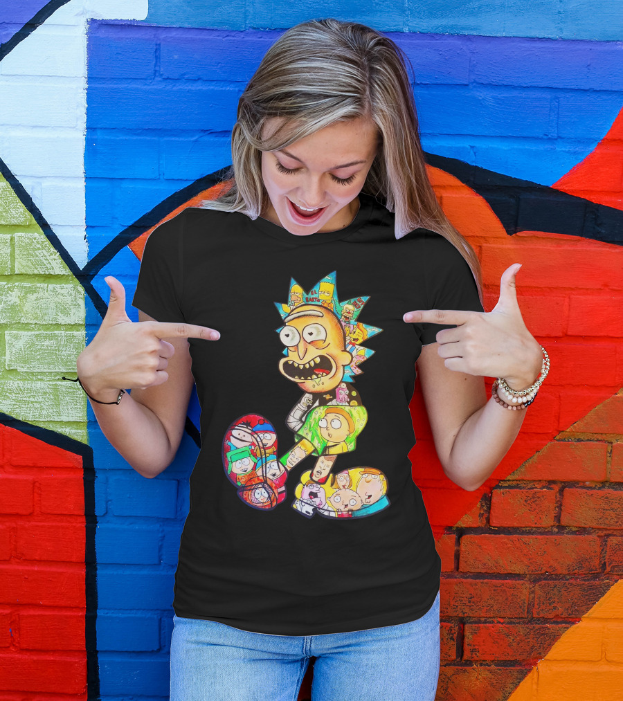 Rick And Morty South Park Family Guy Simpsons Crossover All In One T-Shirt