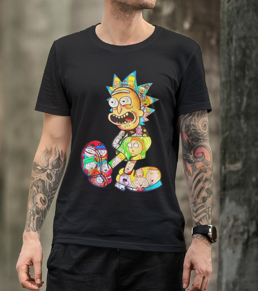 Rick And Morty South Park Family Guy Simpsons Crossover All In One T-Shirt