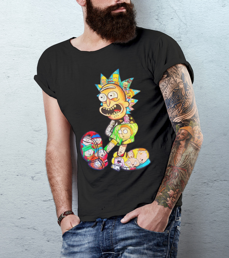 Rick And Morty South Park Family Guy Simpsons Crossover All In One T-Shirt