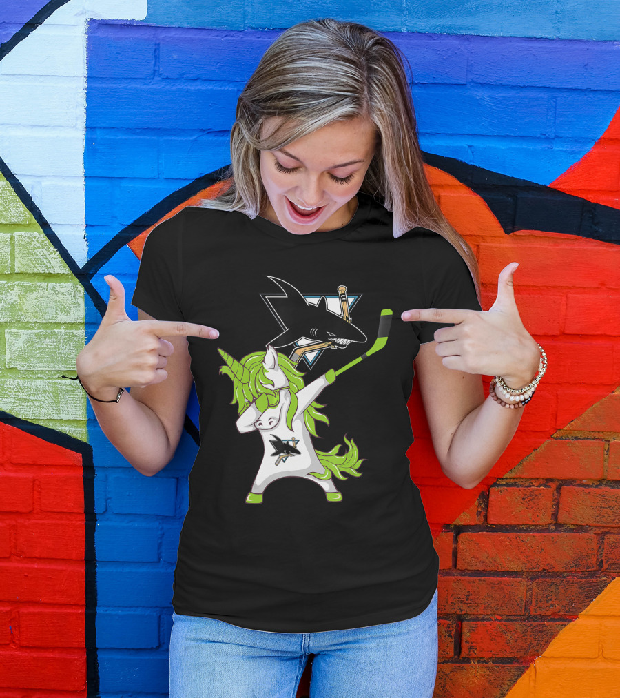 St Patrick's Day Dabbing Unicorn San Jose Sharks Hockey Stick T-Shirt
