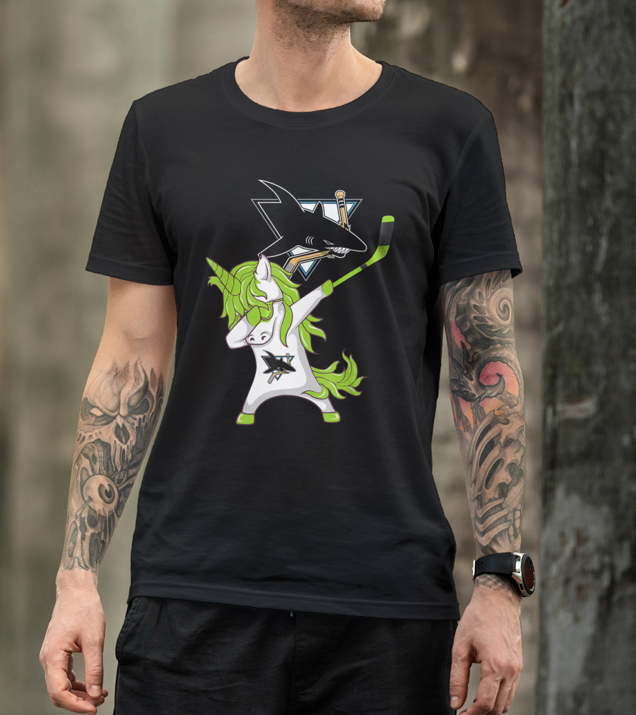 St Patrick's Day Dabbing Unicorn San Jose Sharks Hockey Stick T-Shirt