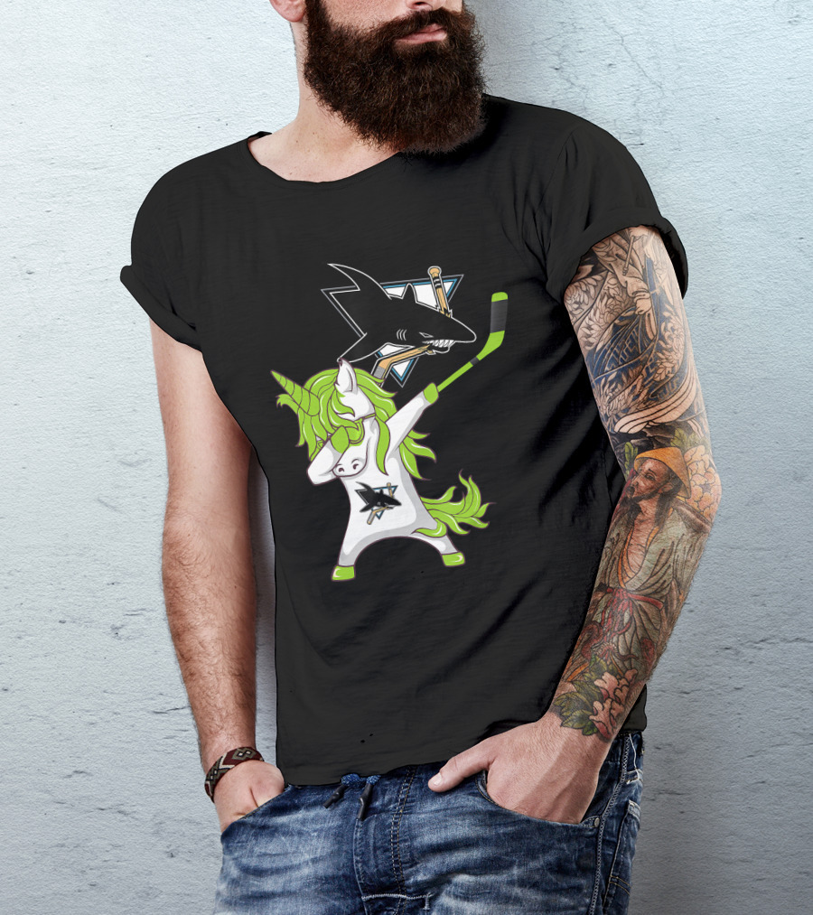 St Patrick's Day Dabbing Unicorn San Jose Sharks Hockey Stick T-Shirt