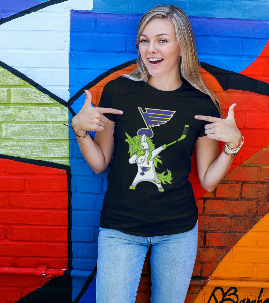 St Patrick Day Dabbing Unicorn Hockey Stick St Louis Blues T-Shirt