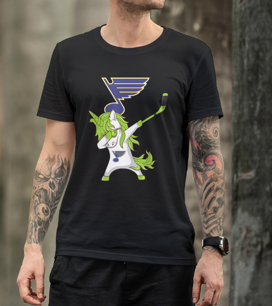 St Patrick Day Dabbing Unicorn Hockey Stick St Louis Blues T-Shirt