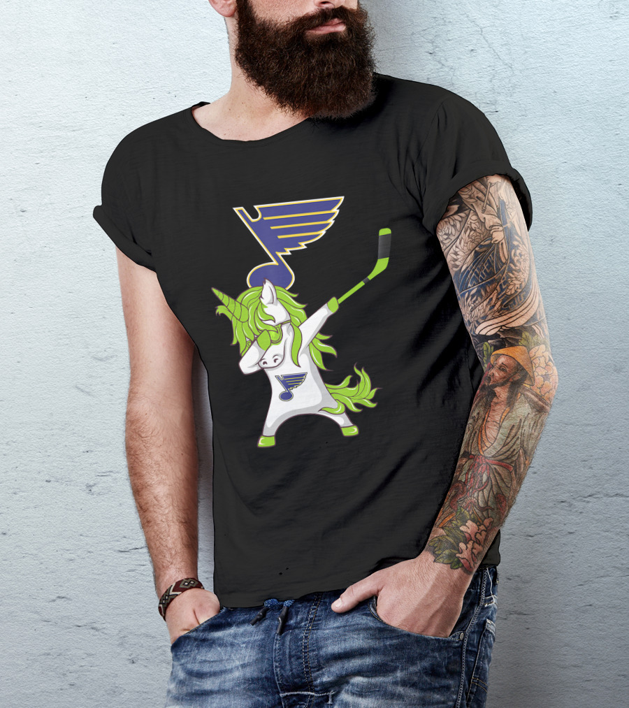 St Patrick Day Dabbing Unicorn Hockey Stick St Louis Blues T-Shirt