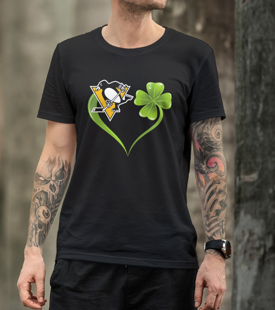 St Patrick Day Irish Shamrock Heart Love Pittsburgh Penguins T-Shirt