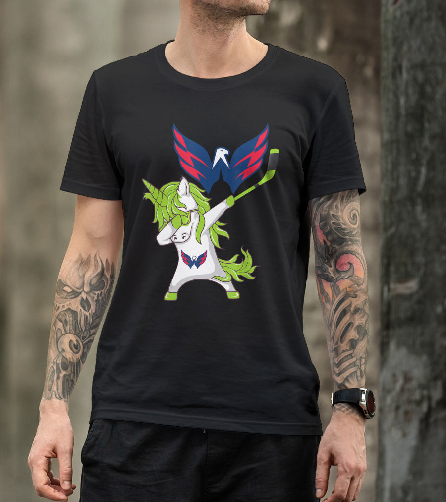 St Patrick's Day Dabbing Unicorn With Washington Capitals Hockey T-Shirt