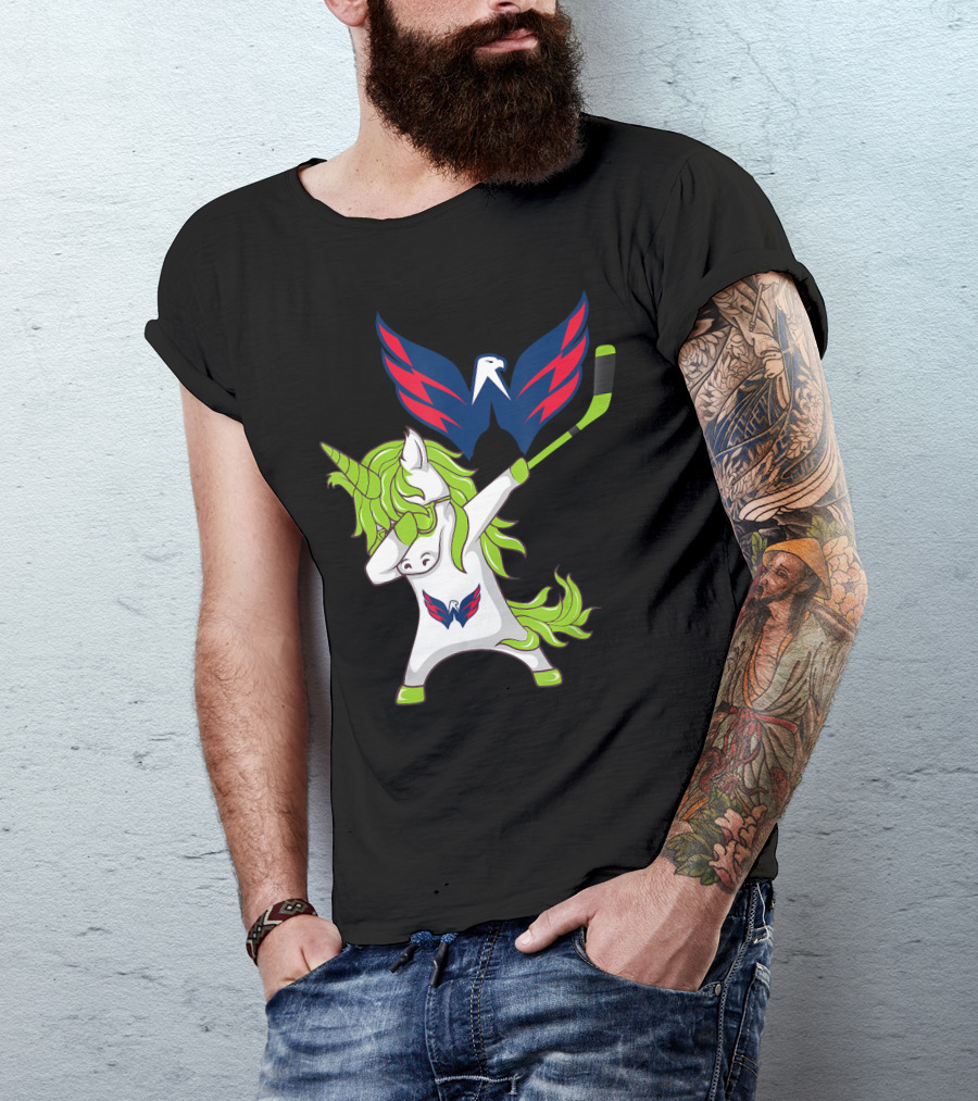 St Patrick's Day Dabbing Unicorn With Washington Capitals Hockey T-Shirt