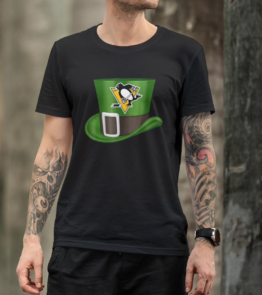St Patrick Day Pittsburgh Penguins Leprechaun Hat Hockey T-Shirt