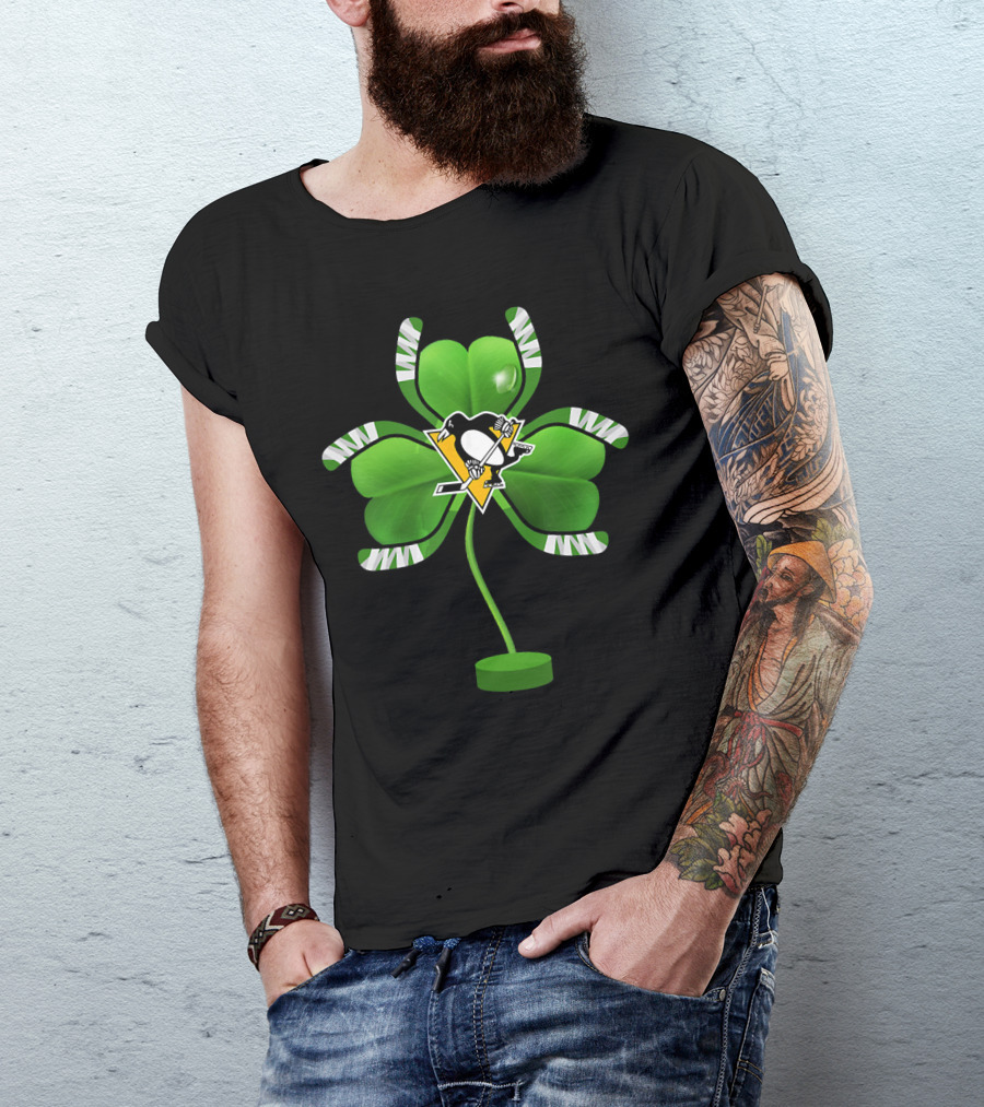 St Patrick Day Irish Shamrock Pittsburgh Penguin Hockey Tree T-Shirt