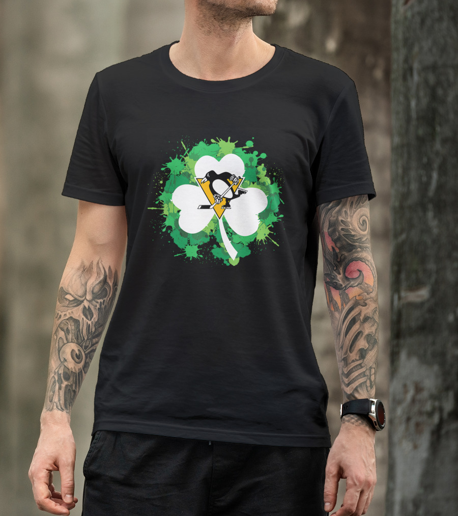 St Patrick Day Shamrock Splash Pittsburgh Penguins Hockey T-Shirt