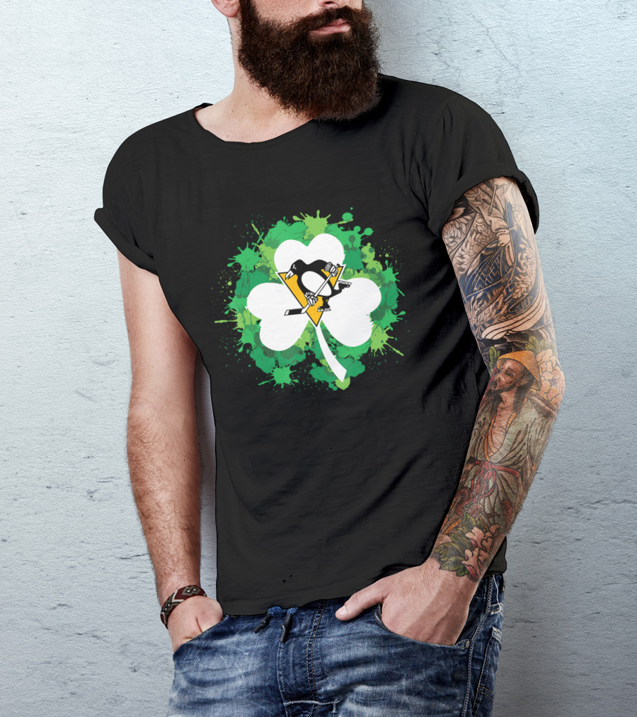 St Patrick Day Shamrock Splash Pittsburgh Penguins Hockey T-Shirt