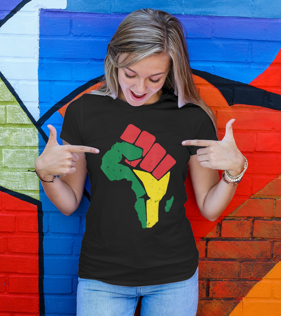 Black Fist African Map Red Green Yellow Pride Black History T-Shirt