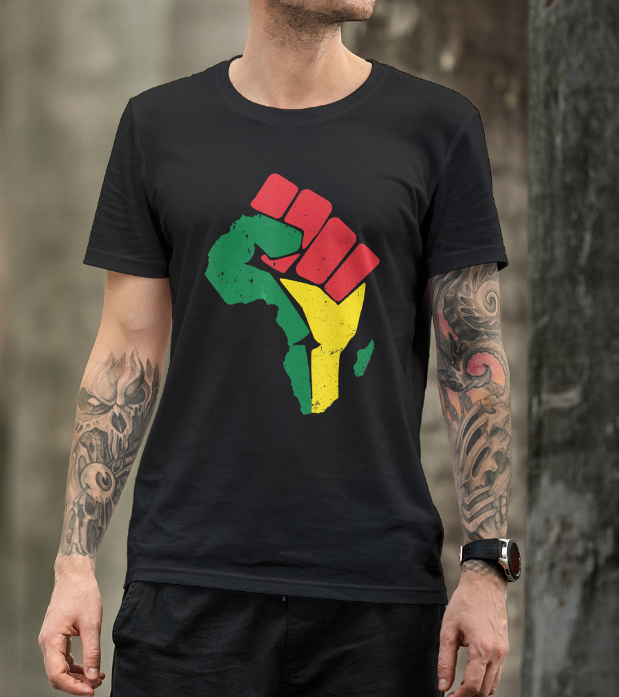 Black Fist African Map Red Green Yellow Pride Black History T-Shirt