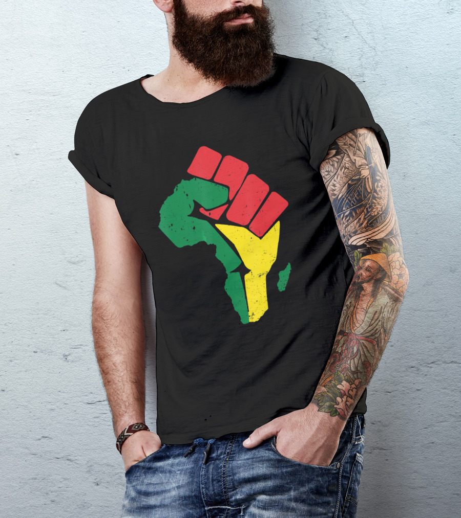 Black Fist African Map Red Green Yellow Pride Black History T-Shirt