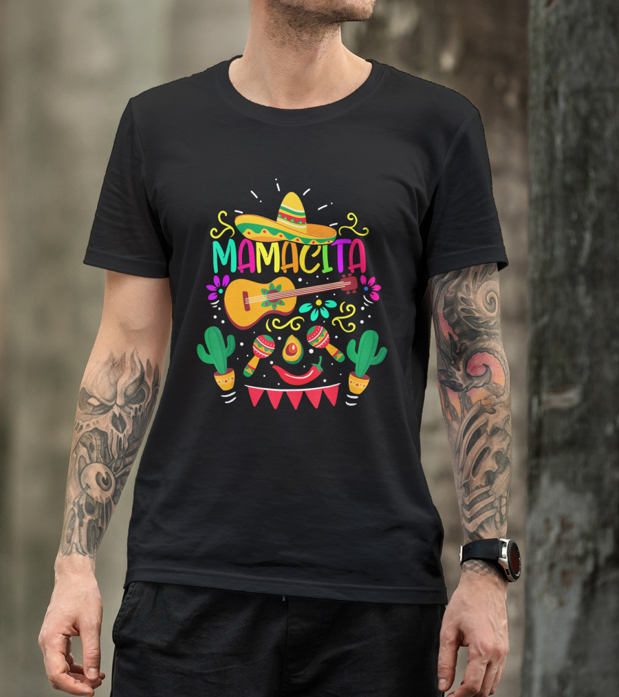 Mamacita Cinco De Mayo Sombrero Guitar Maracas Cactus Fiesta T-Shirt