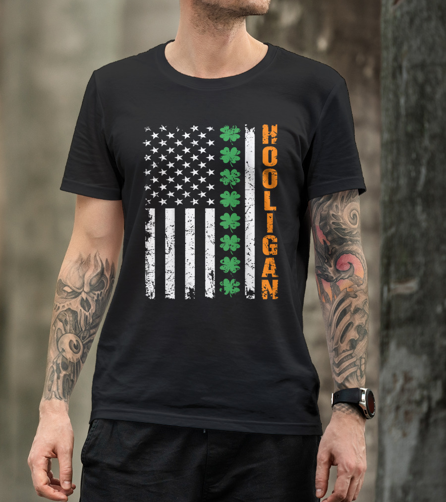 Irish American Flag Shamrocks Hooligan St Pats T-Shirt